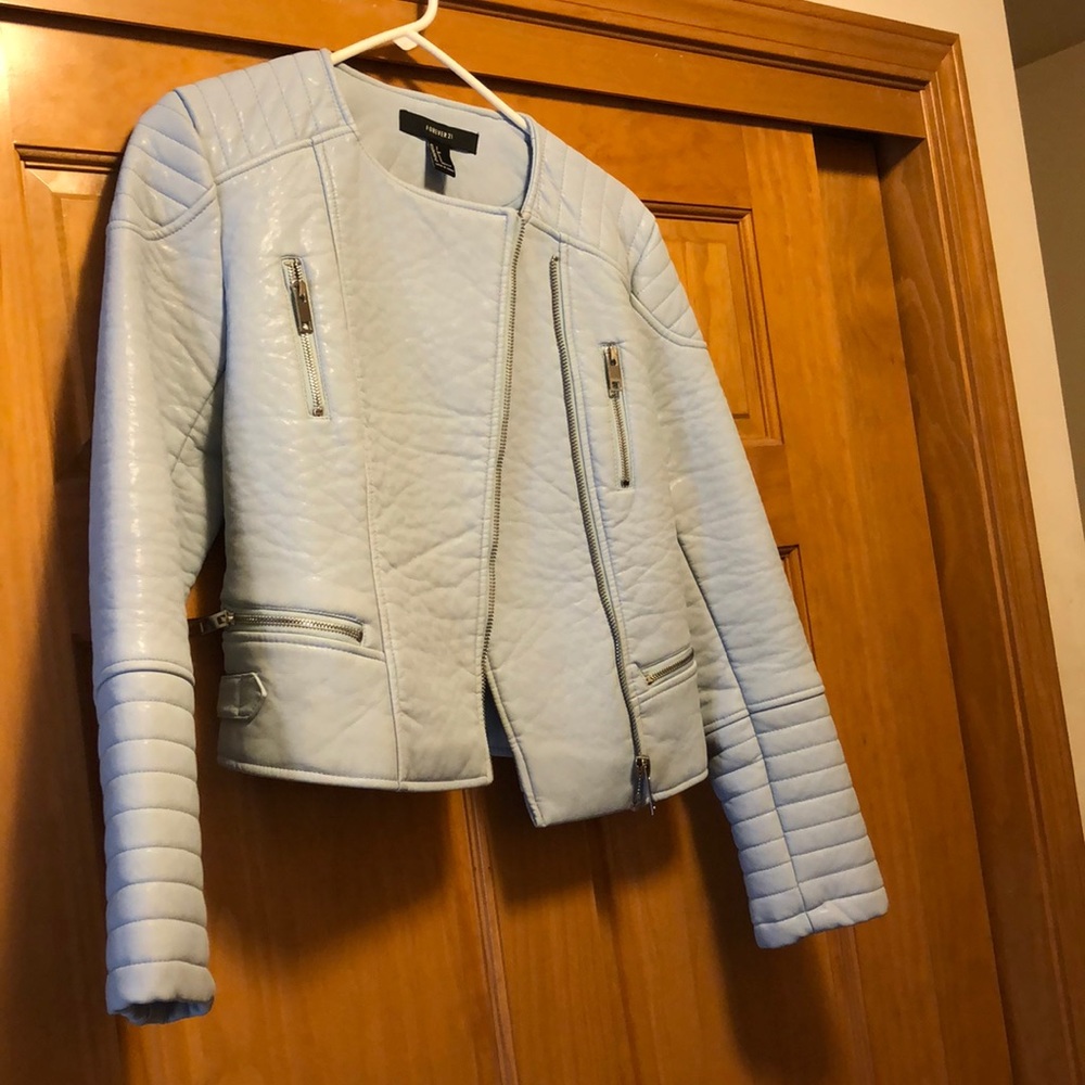 Blue leather jacket